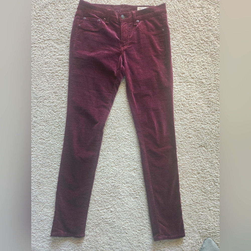 Rag & Bone Burgundy Velvet Skinny Pants Sz 28"